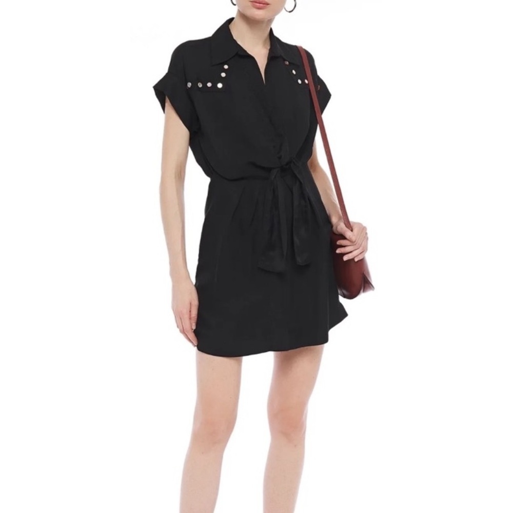 Sandro Paris Mabel Black Linen Blend Embellished Dress Size 36